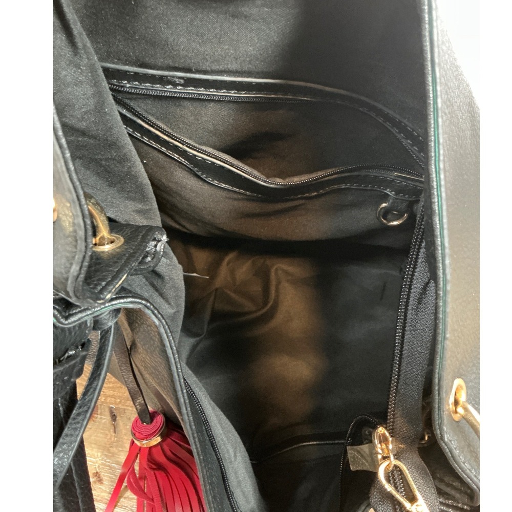 Hobo Bag Women Large Black Red Green Stripe Tassel Vegan Leather - Picture 8 of 9